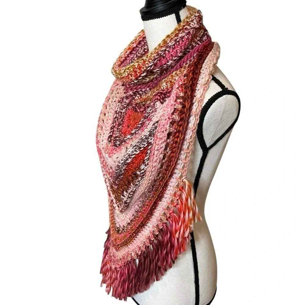 Handcrafted Crochet Cowl Neck Scarf With‎ Fringe New Handmade by Seller Knit